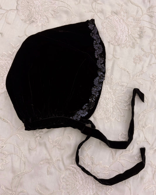 70s Black Velvet Sequined Hood