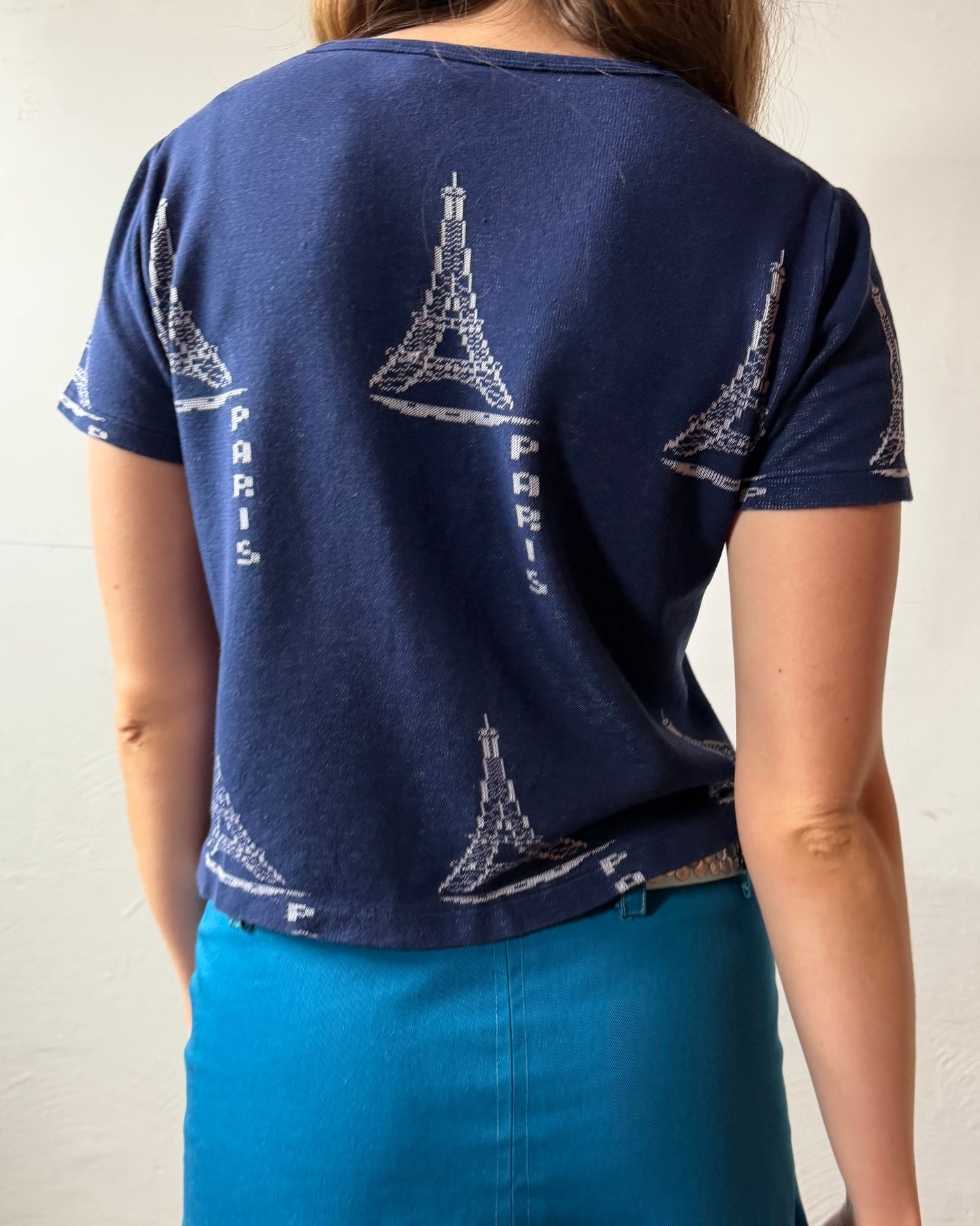 60s Paris Jacquard Boxy Knit Top [S/M]