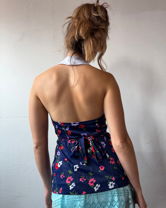 70s Collared Button Halter Top [S]
