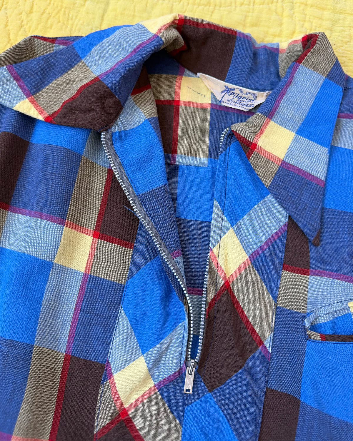 50s Pilgrim Plaid Rayon Gaucho Shirt [M]