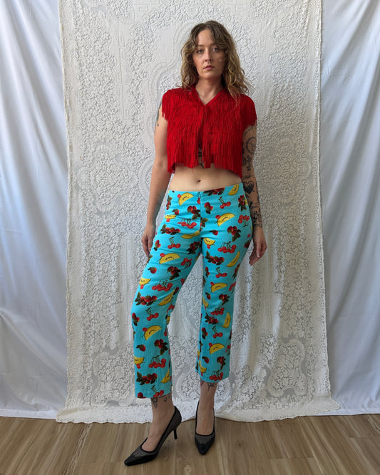 80s Red Silk Fringe Vest [S-L]