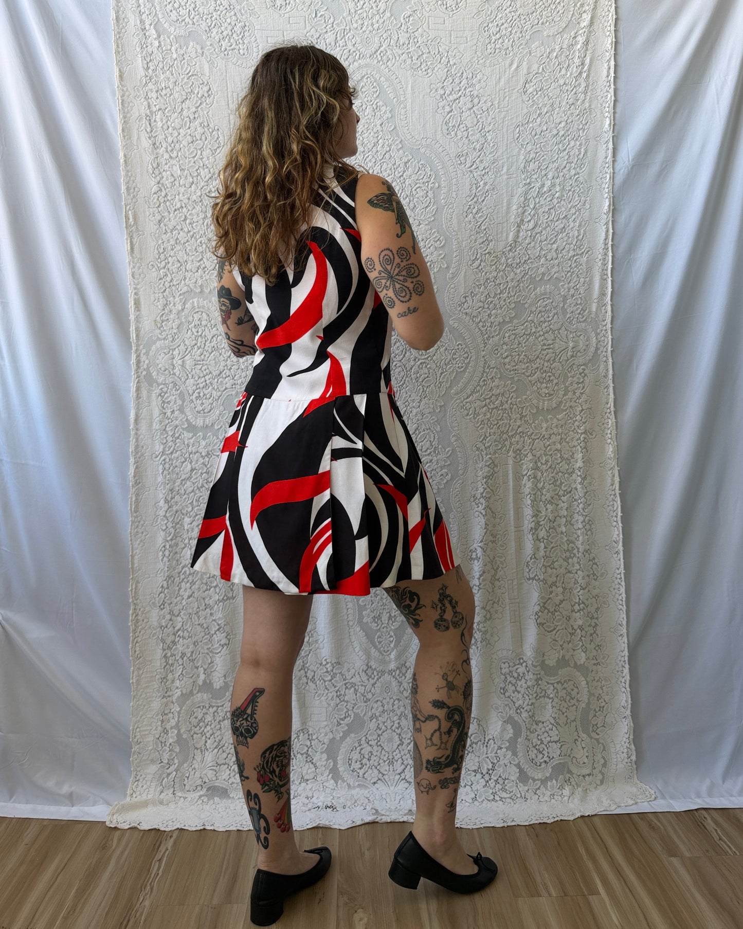 60s Black + Red Scooter Dress [M]
