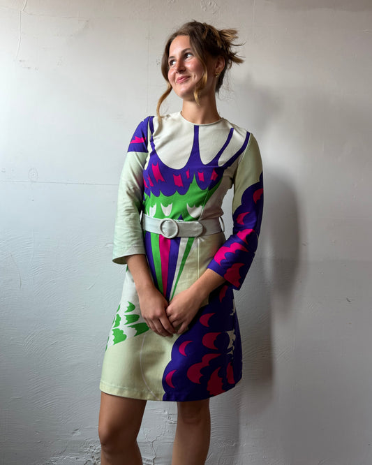 70s Hanae Mori Butterfly Mini Dress [S]