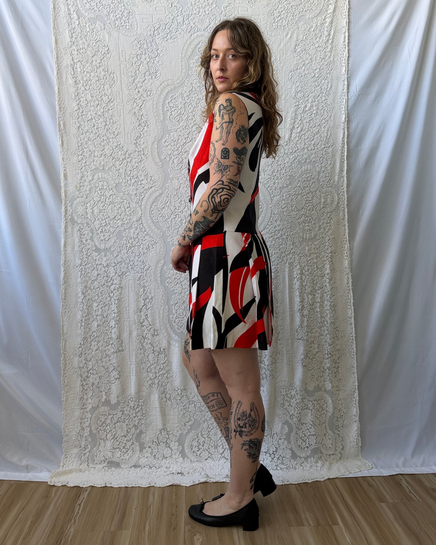 60s Black + Red Scooter Dress [M]