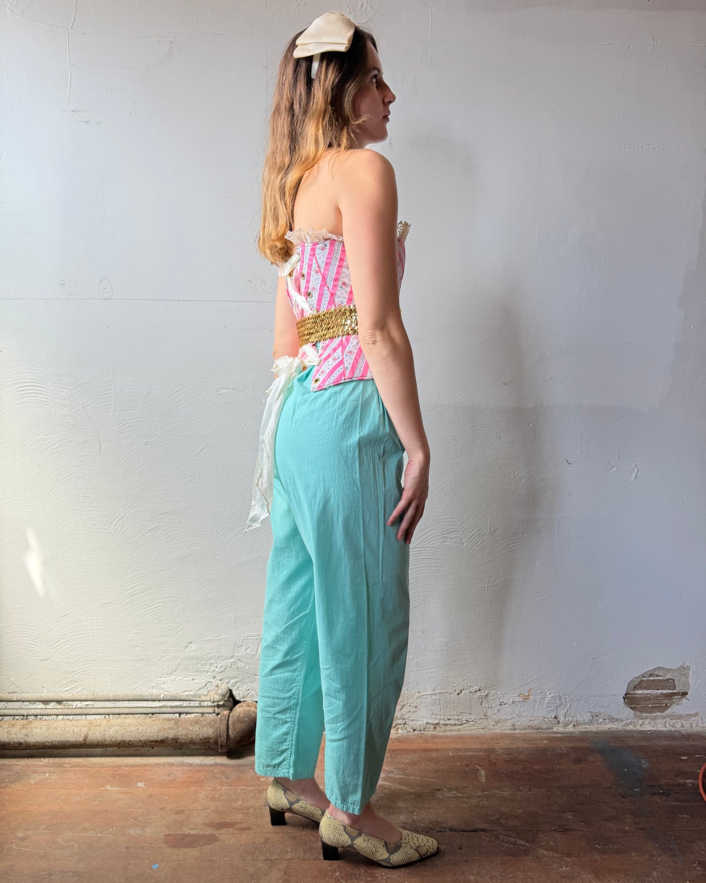 70s Floral Ribbon Corset [XS/S]