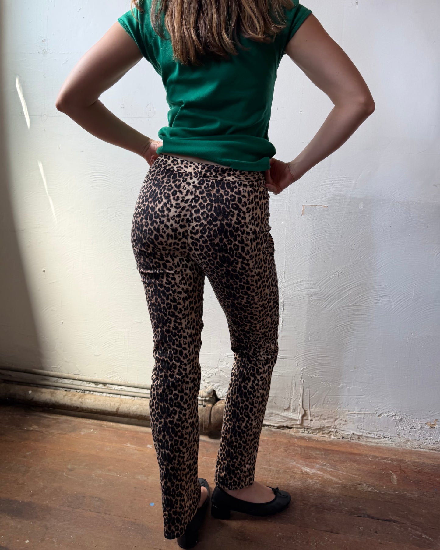 90s Leopard Print Cotton Stretch Pants [S/M]