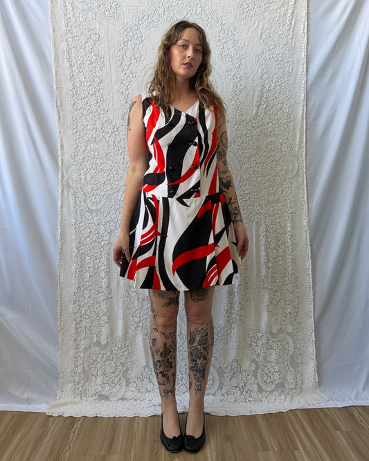 60s Black + Red Scooter Dress [M]