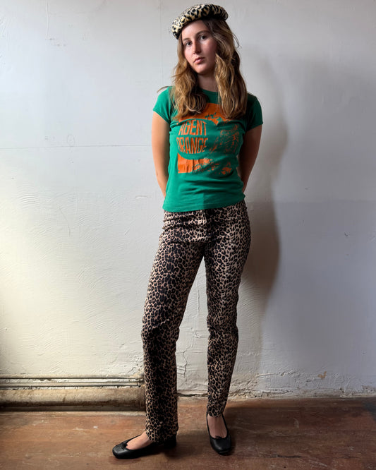 90s Leopard Print Cotton Stretch Pants [S/M]