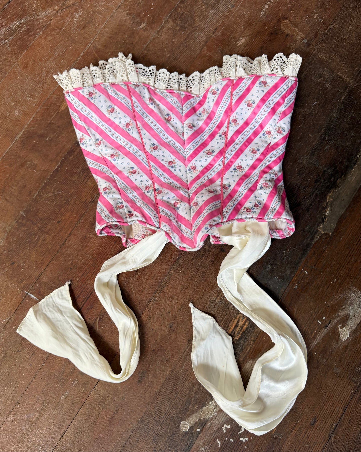 70s Floral Ribbon Corset [XS/S]