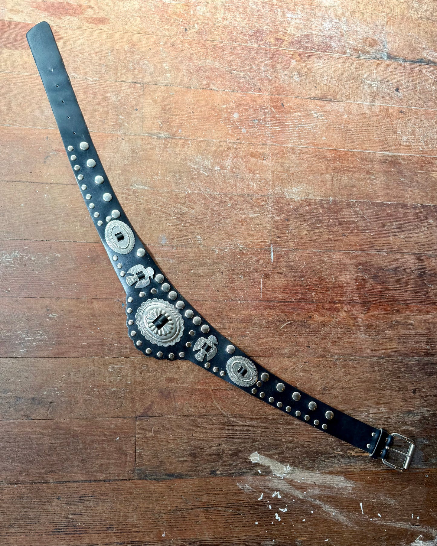 80s Leather Studded Concho Belt [S/M]