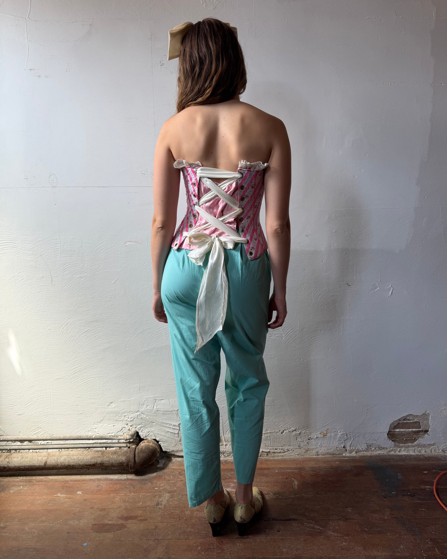 40s Mint Cotton Pleated Trousers [S/M]
