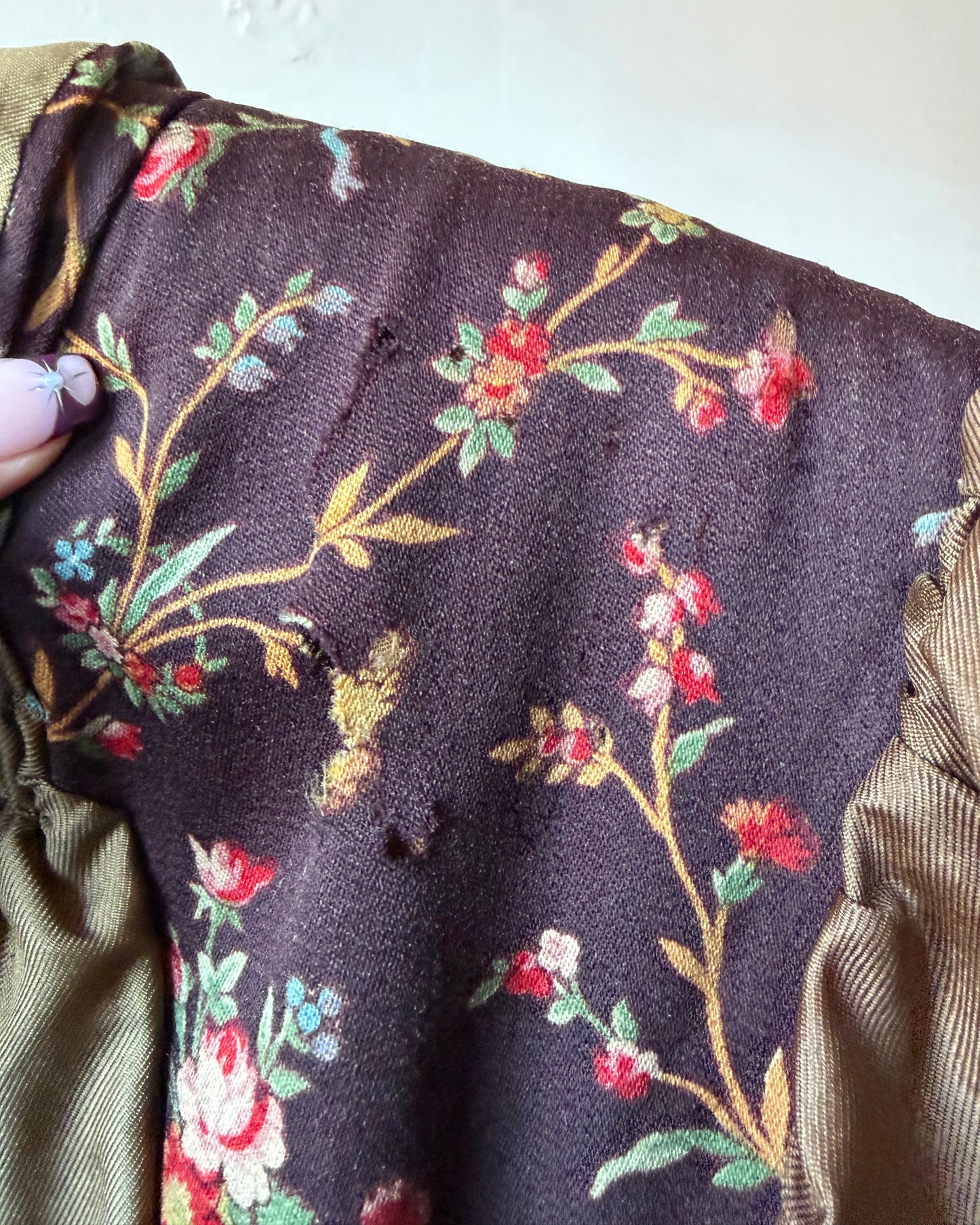 Victorian Silk Gigot Sleeve Floral Wool Dress [S]