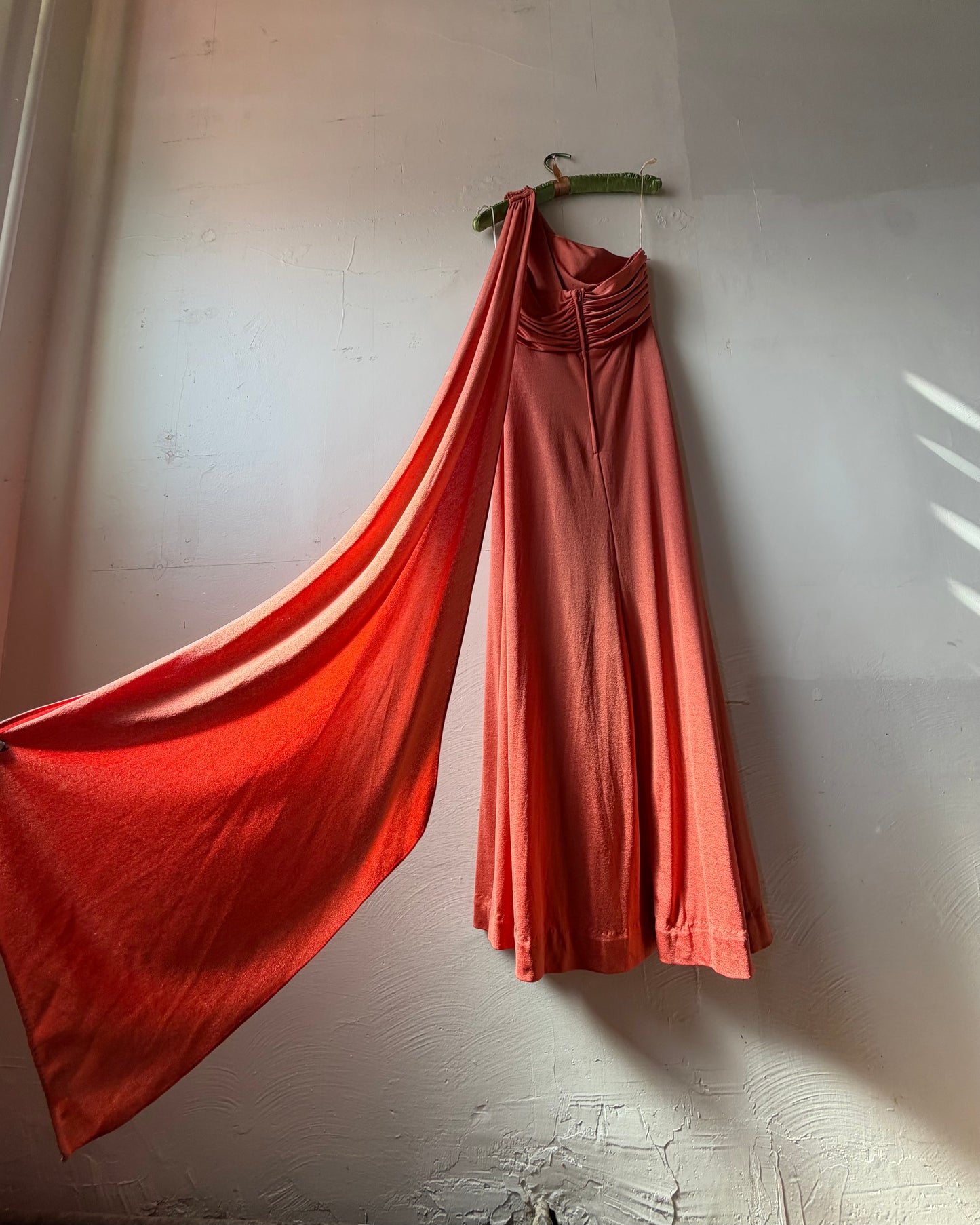 70s Donald Brooks Jersey Scarf One Shoulder Disco Gown [M/L]
