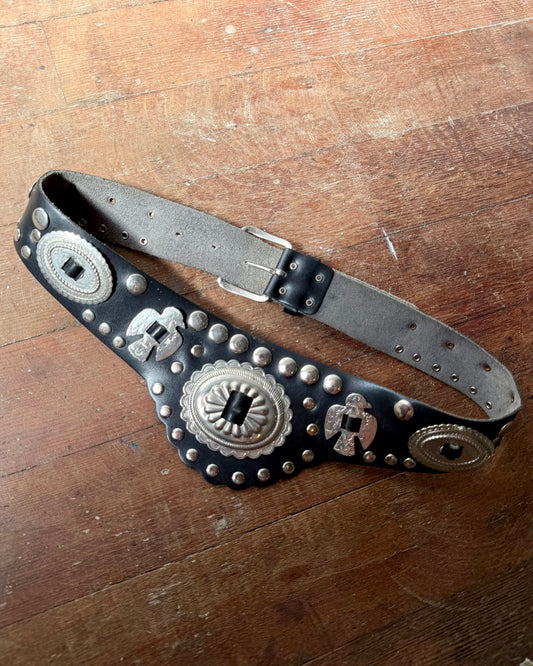 80s Leather Studded Concho Belt [S/M]