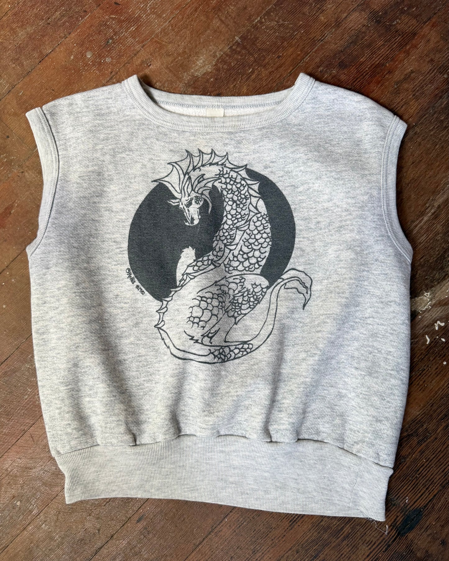 80s Dragon Art Sleeveless Sweatshirt [L]