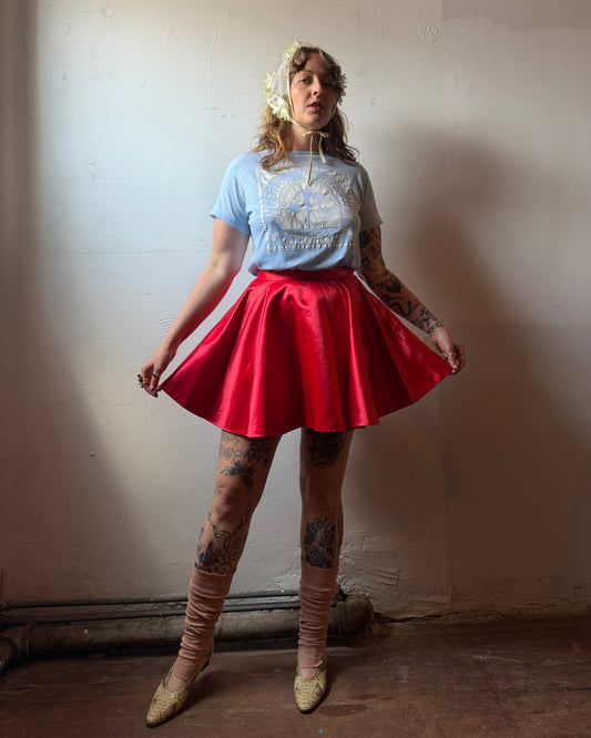 60s Cherry Red Satin Circle Skirt [28"]