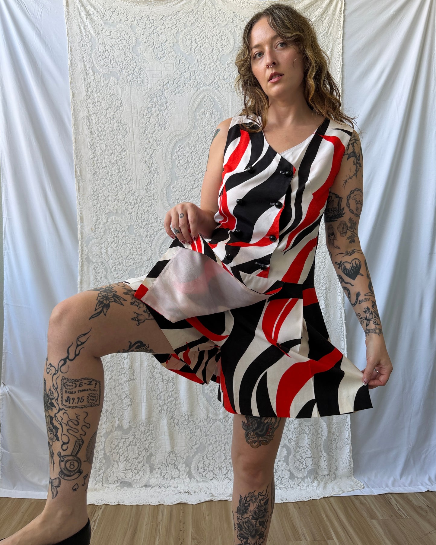 60s Black + Red Scooter Dress [M]