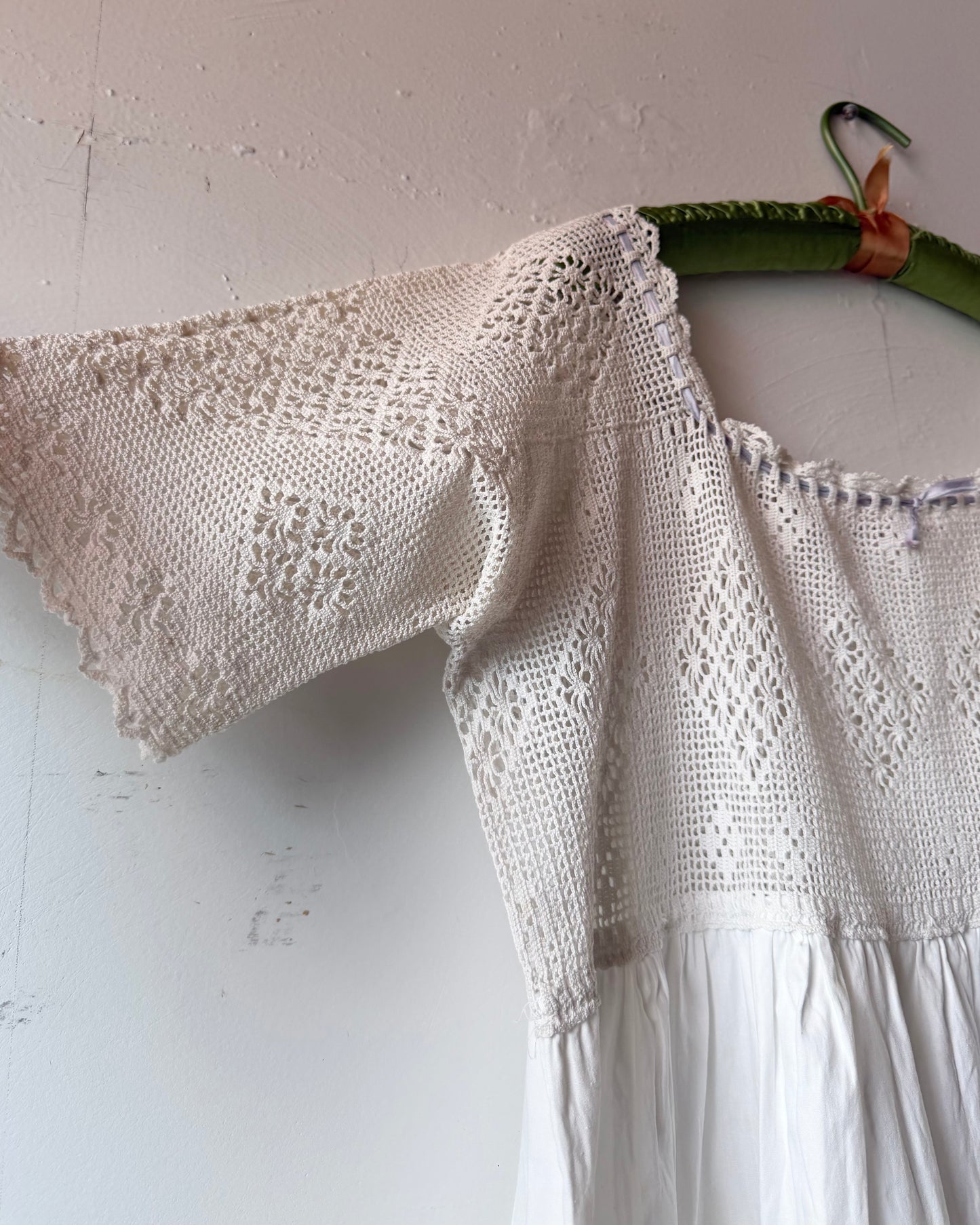 Edwardian Filet Crochet Cotton Dress [L]