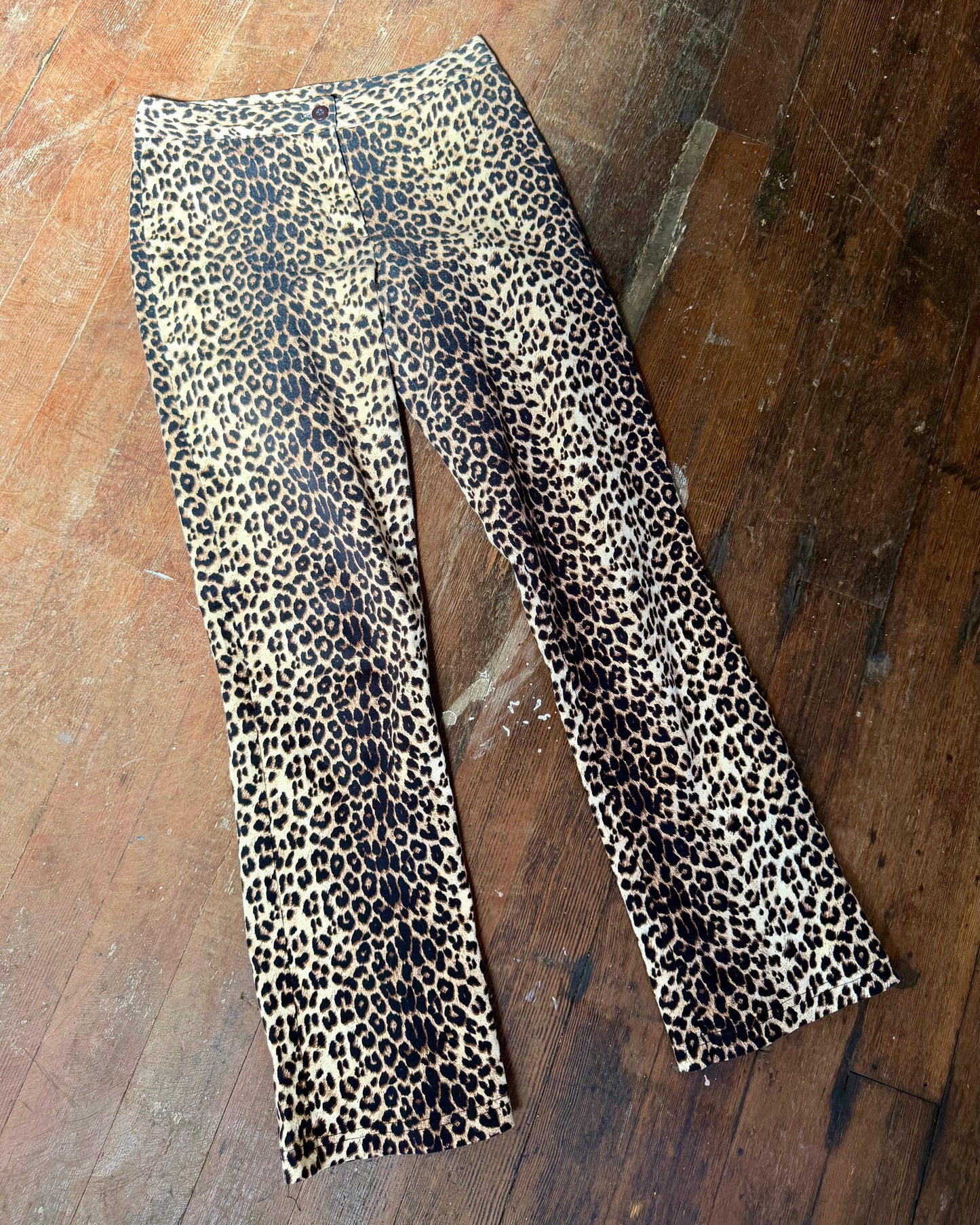 90s Leopard Print Cotton Stretch Pants [S/M]