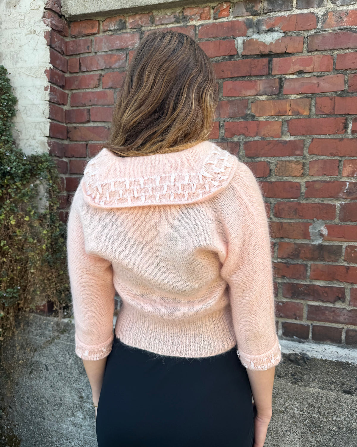 50s Baby Pink Sailor Collar Mohair Cardigan [S/M]