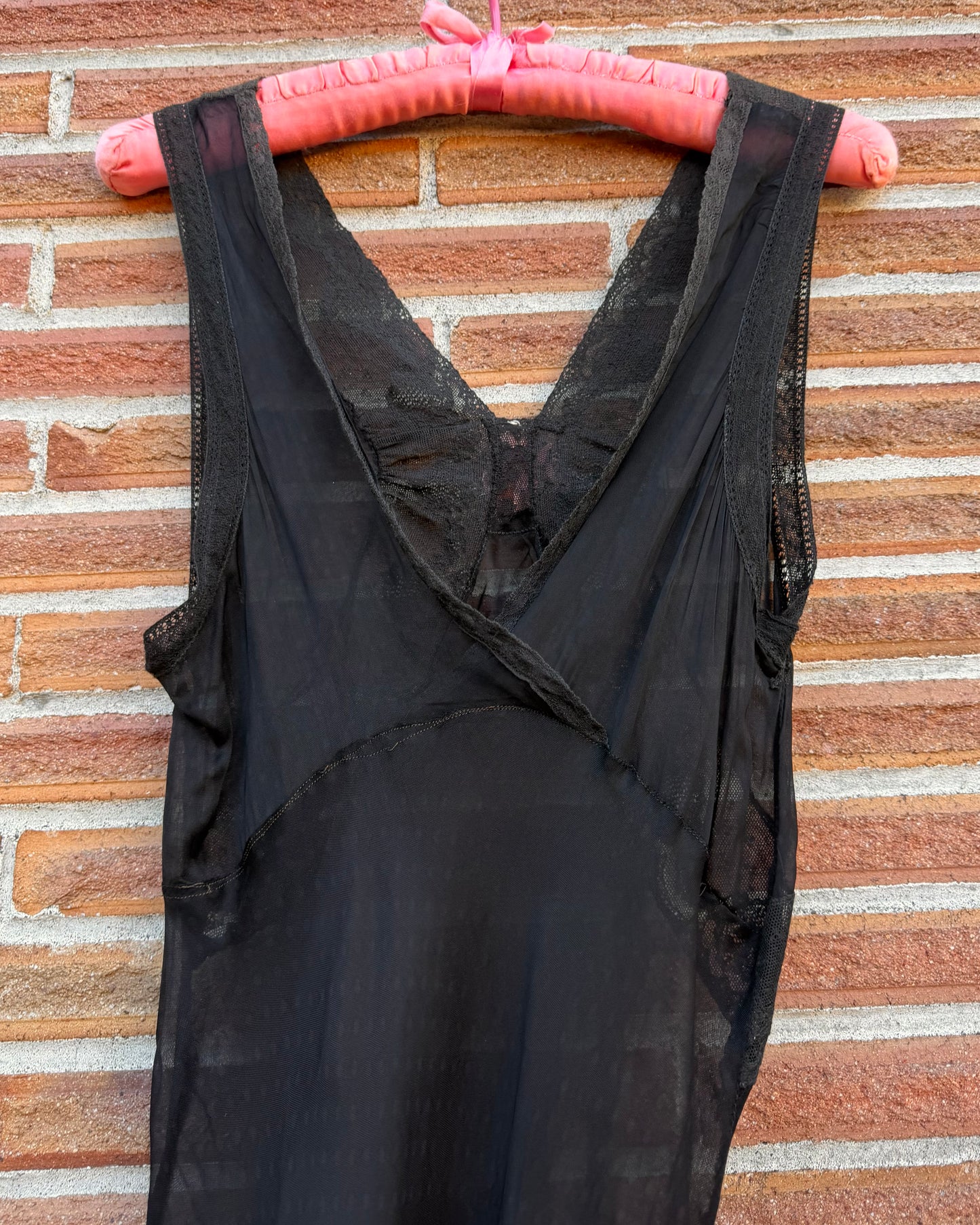 40s Dotted Black Sheer Chiffon Lace Slip Dress [XS-M]