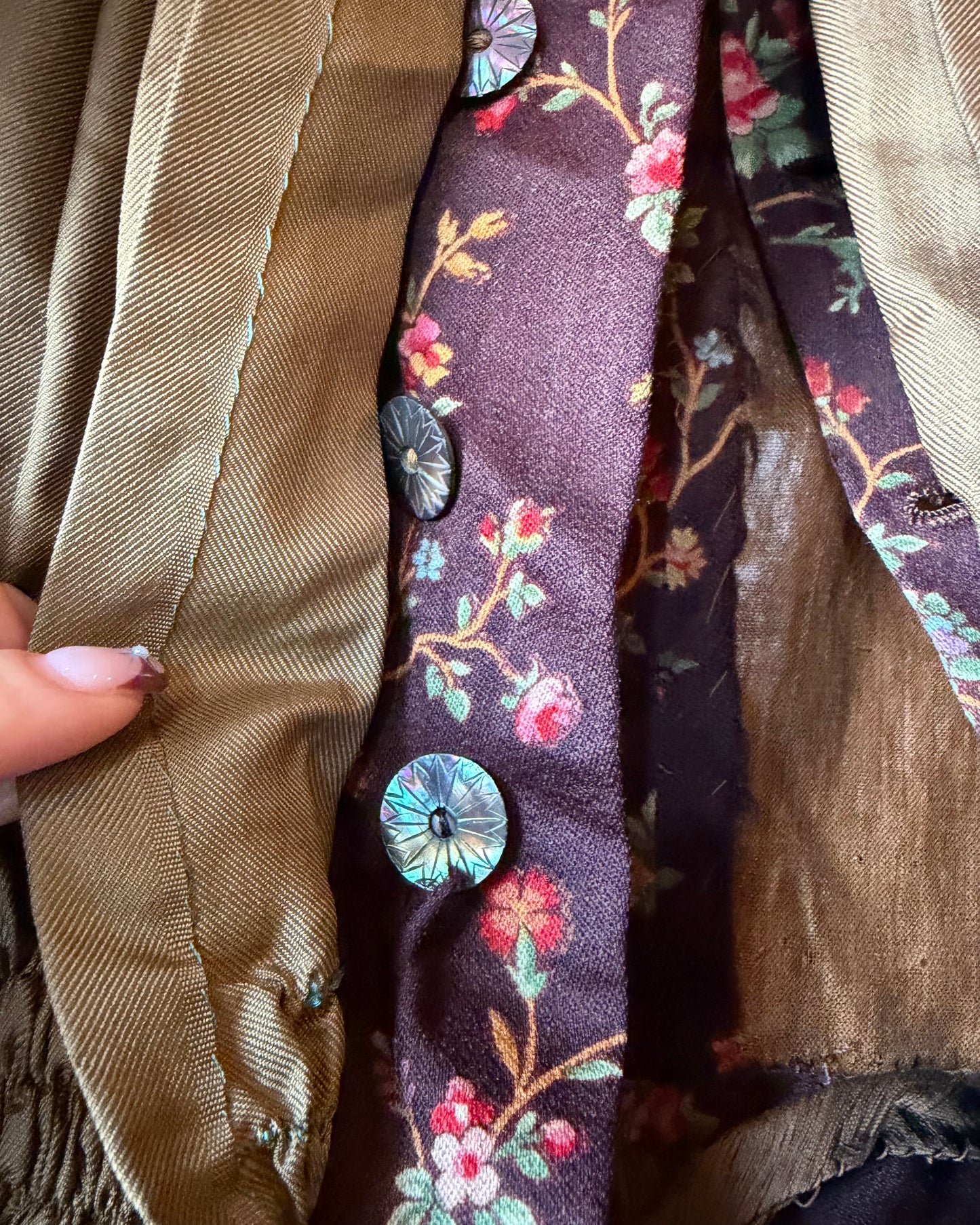 Victorian Silk Gigot Sleeve Floral Wool Dress [S]