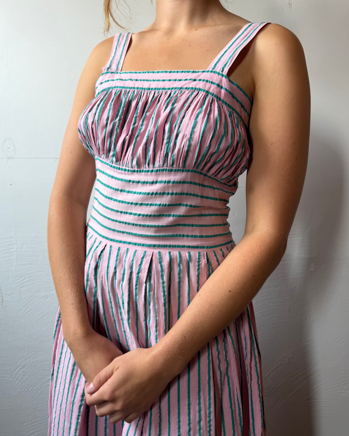 40s Candy Stripe Seersucker Dress + Bolero Set [S/M]