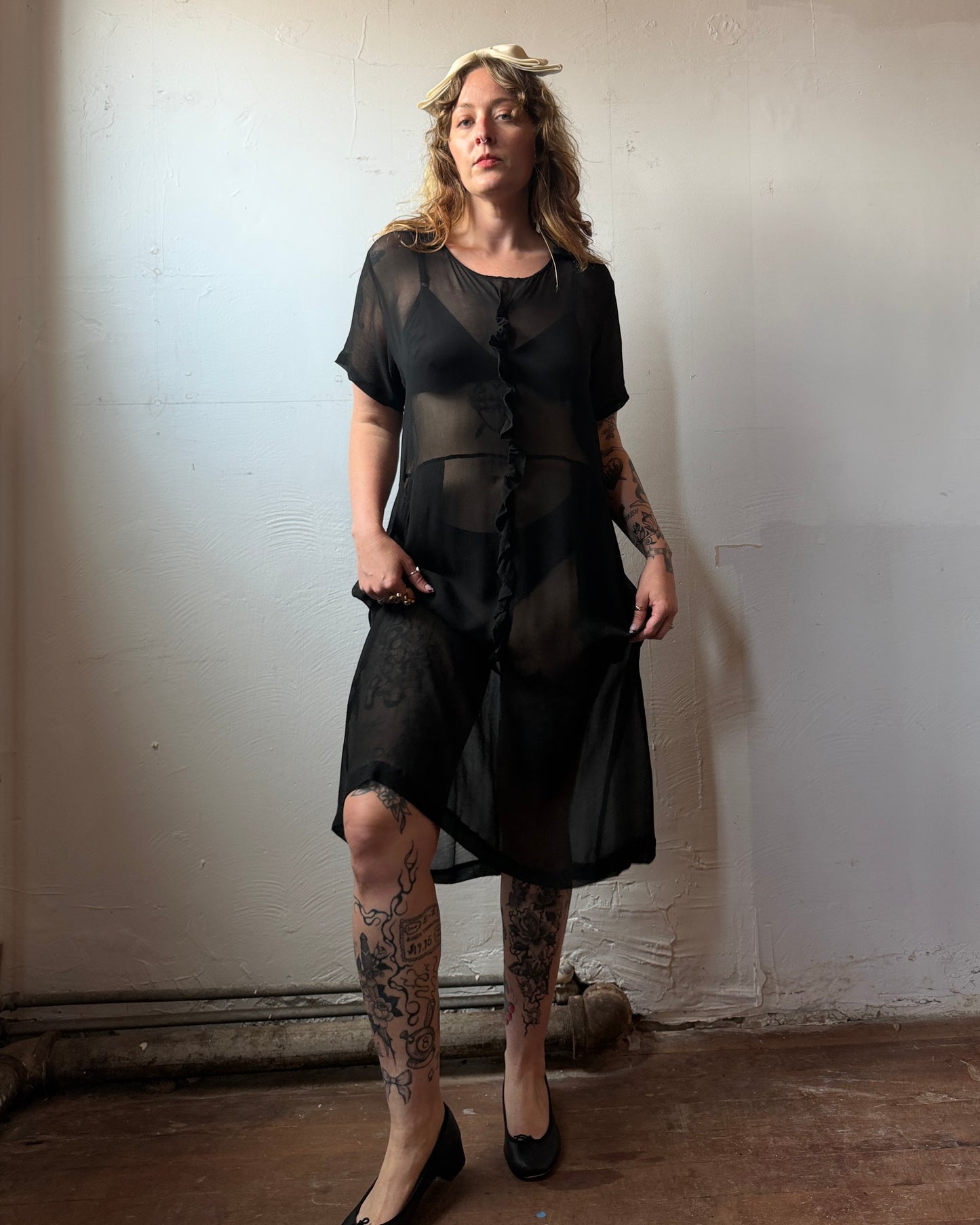 90s Comme des Garçons Sheer Black Silk Dress [M/L]