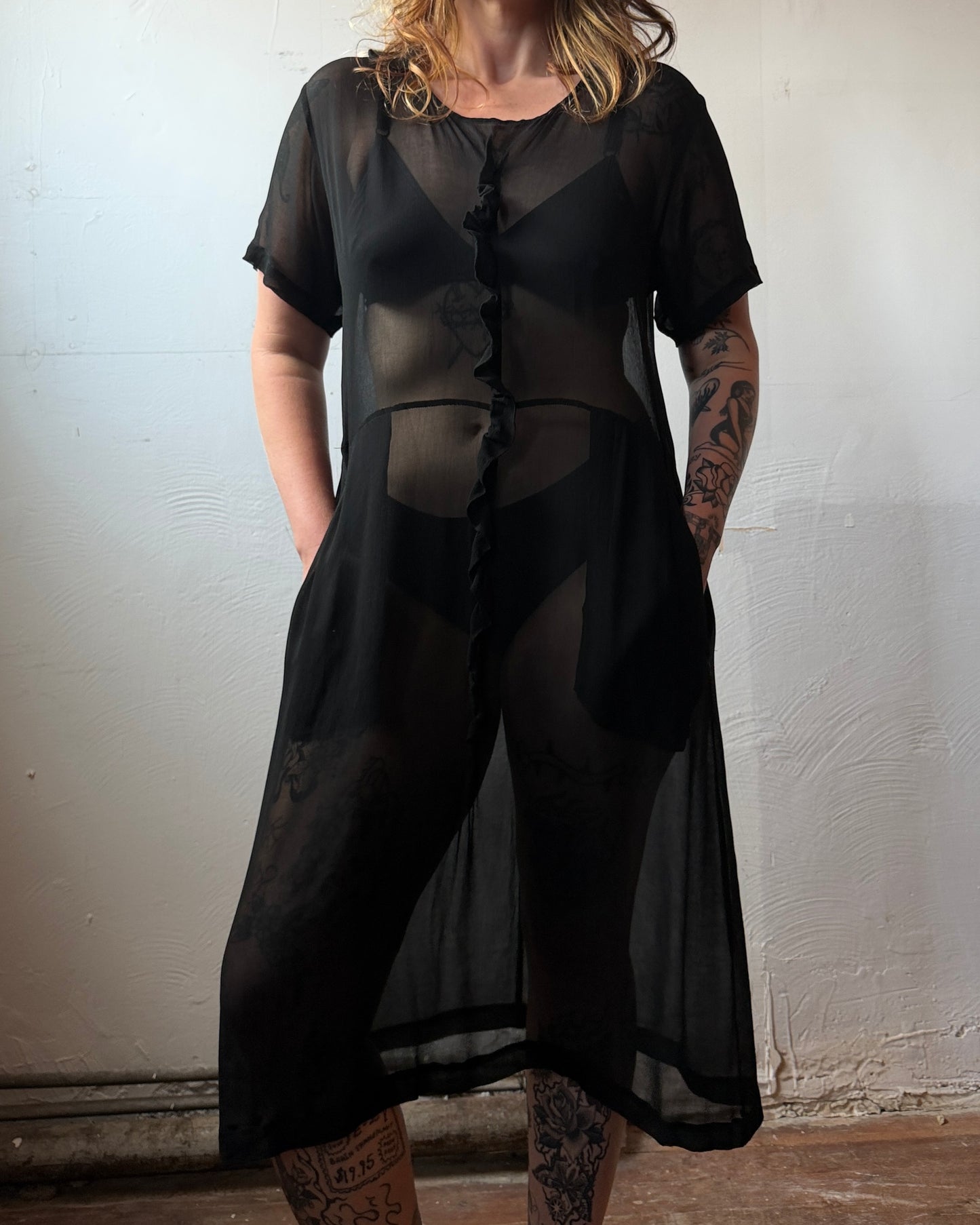 90s Comme des Garçons Sheer Black Silk Dress [M/L]