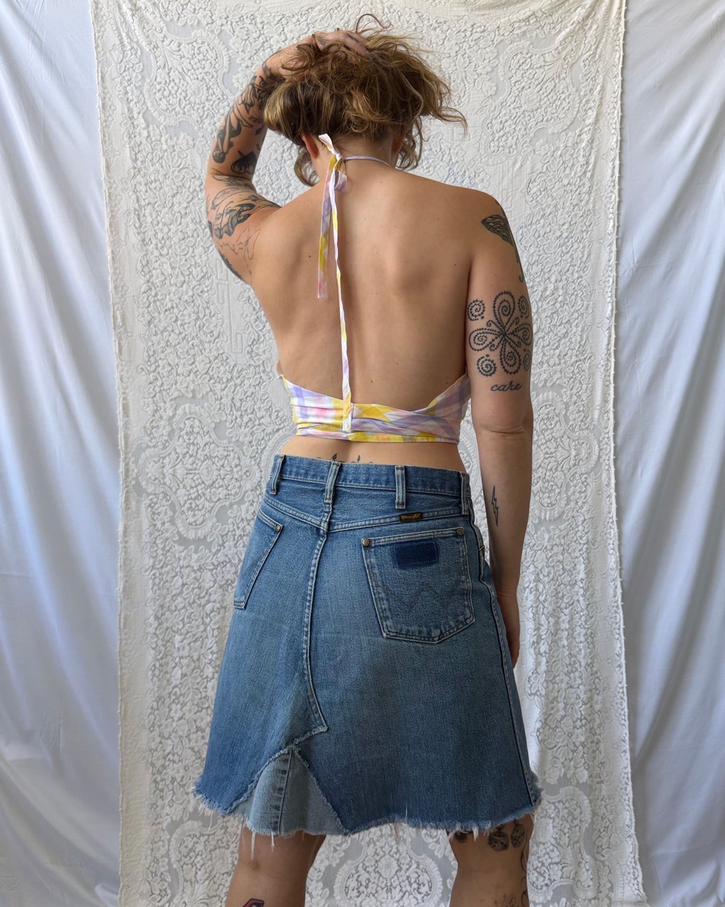 70s Pastel Plaid Halter Top [L]