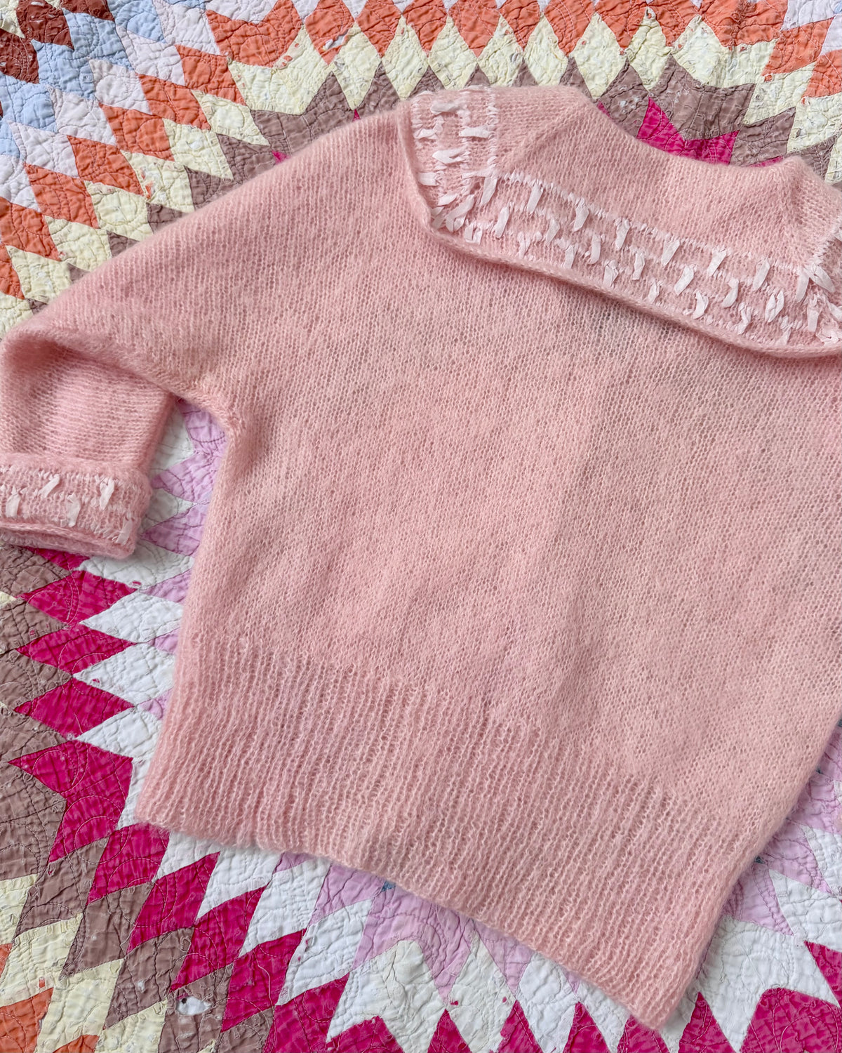 50s Baby Pink Sailor Collar Mohair Cardigan [S/M]