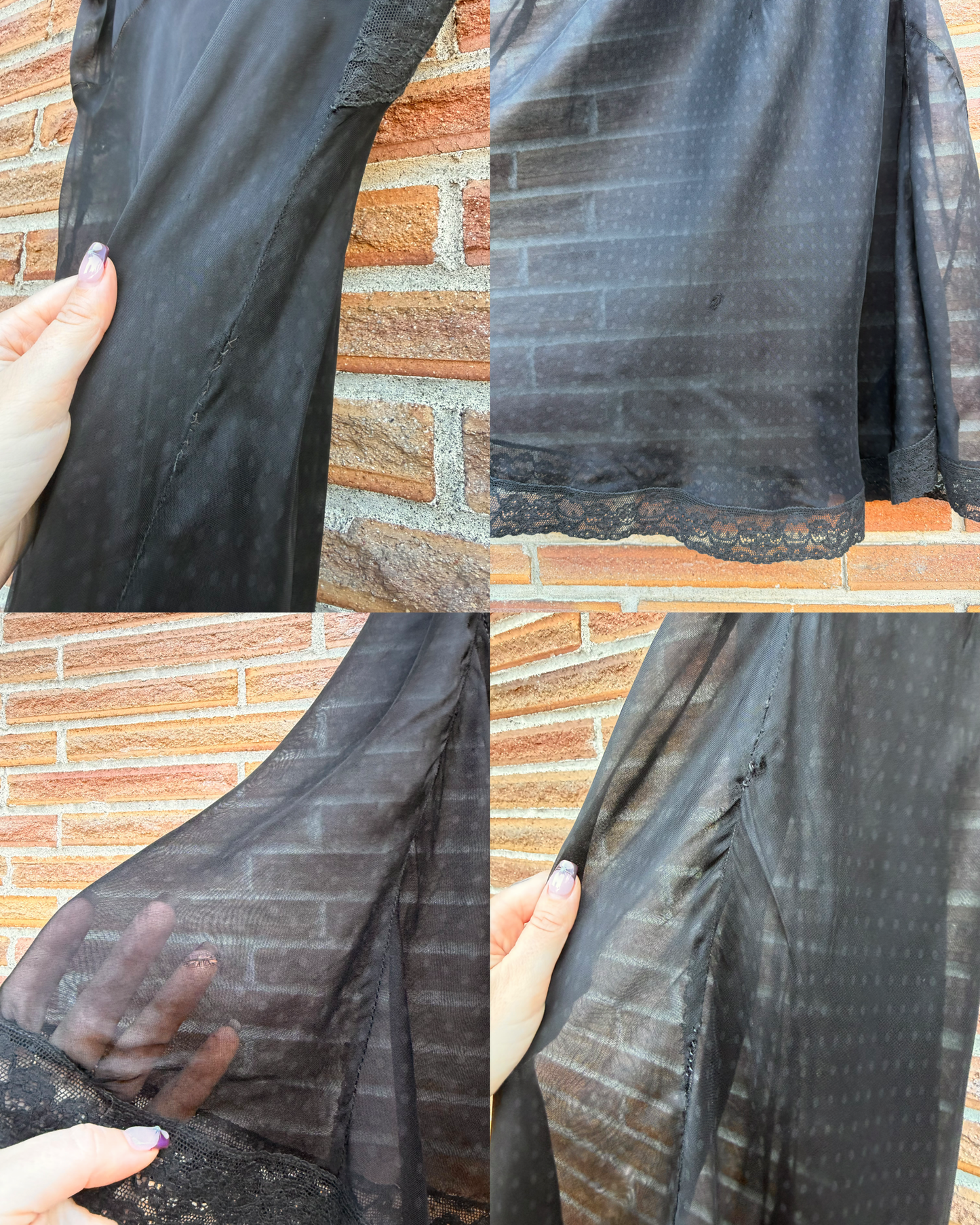 40s Dotted Black Sheer Chiffon Lace Slip Dress [XS-M]