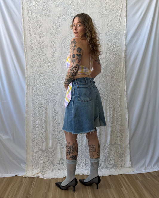 70s Pastel Plaid Halter Top [L]