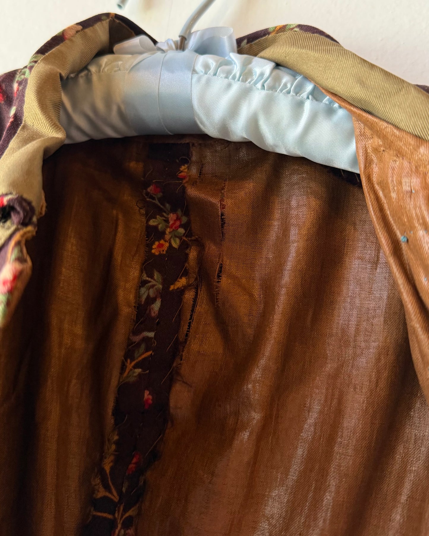 Victorian Silk Gigot Sleeve Floral Wool Dress [S]