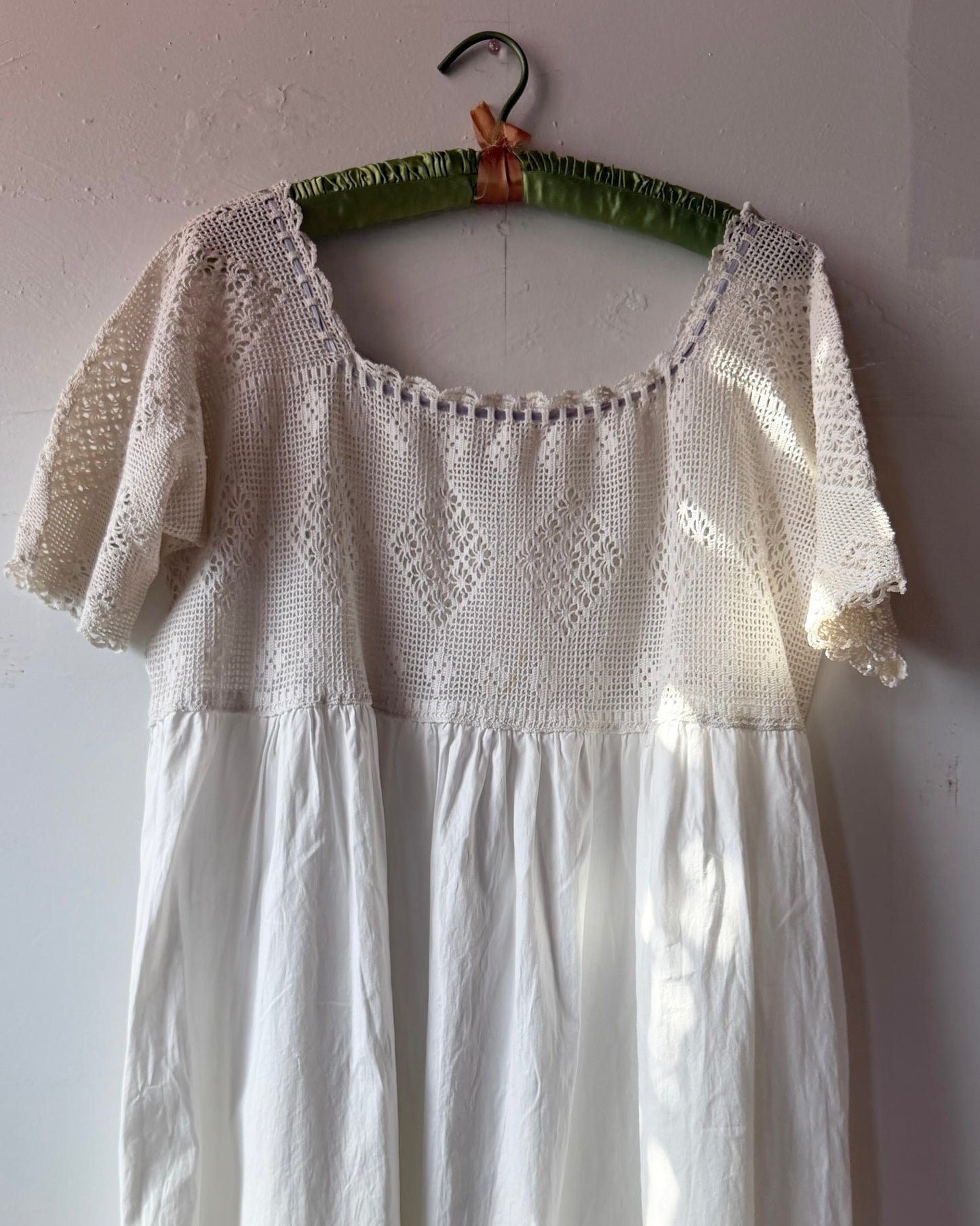 Edwardian Filet Crochet Cotton Dress [L]