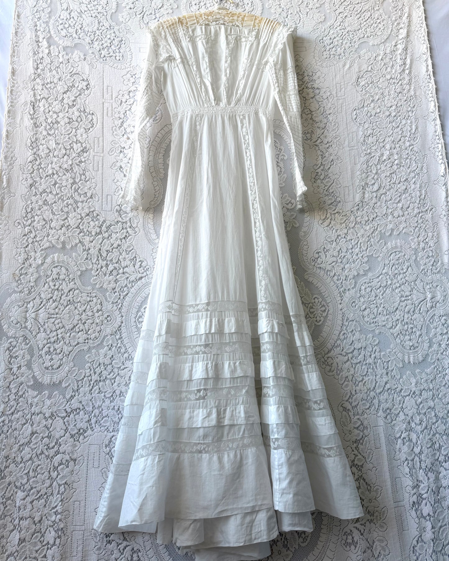 Edwardian Cotton Batiste Lace Insertion Dress [XS/S]