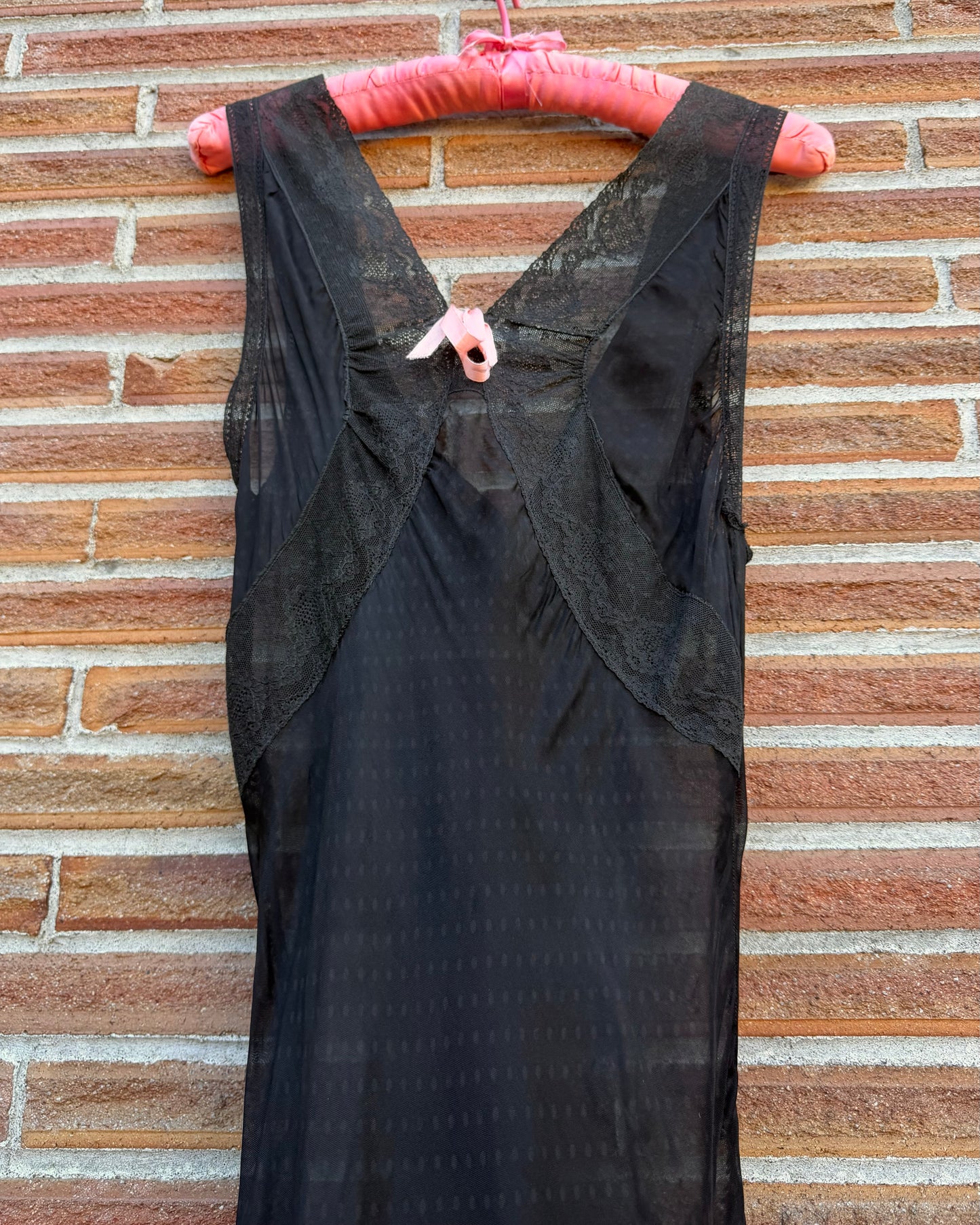 40s Dotted Black Sheer Chiffon Lace Slip Dress [XS-M]