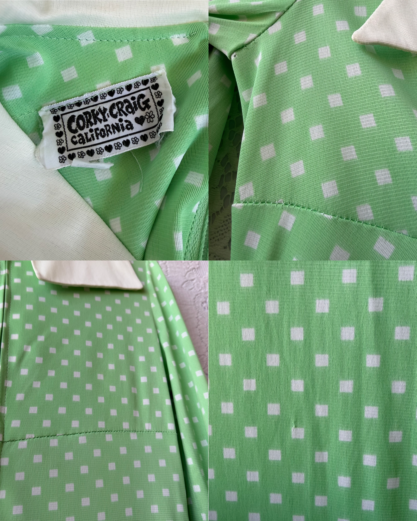 70s Corky Craig Green Dotted Maxi Dress [S/M]