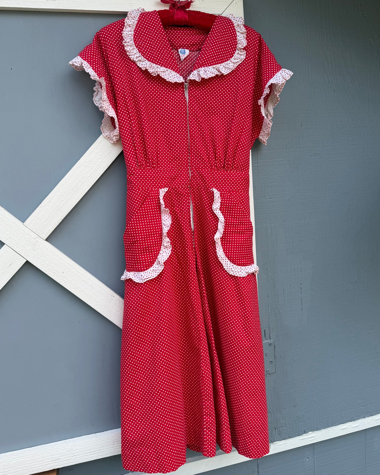 40s Red Polka Dot Cotton Dress [M/L]