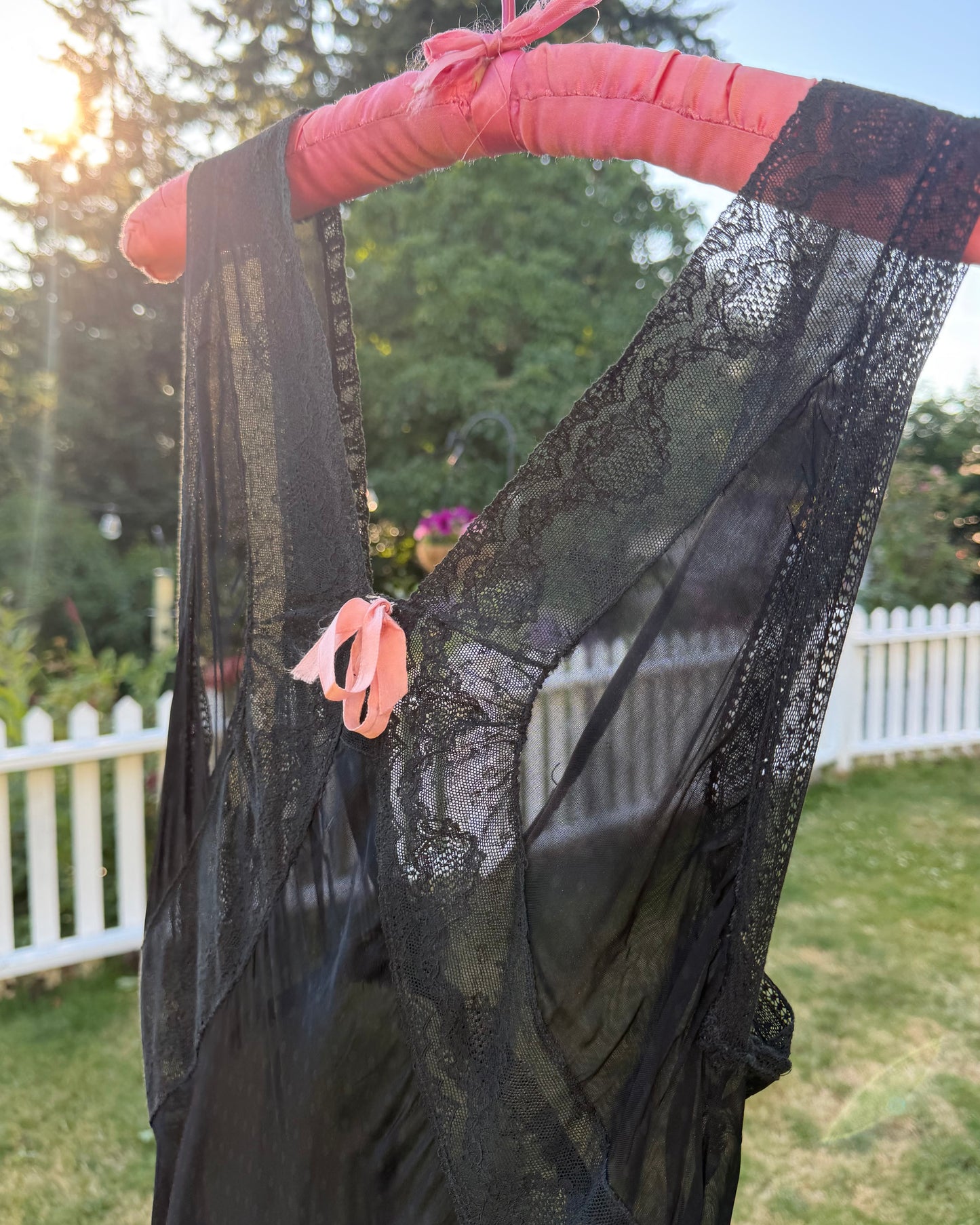 40s Dotted Black Sheer Chiffon Lace Slip Dress [XS-M]