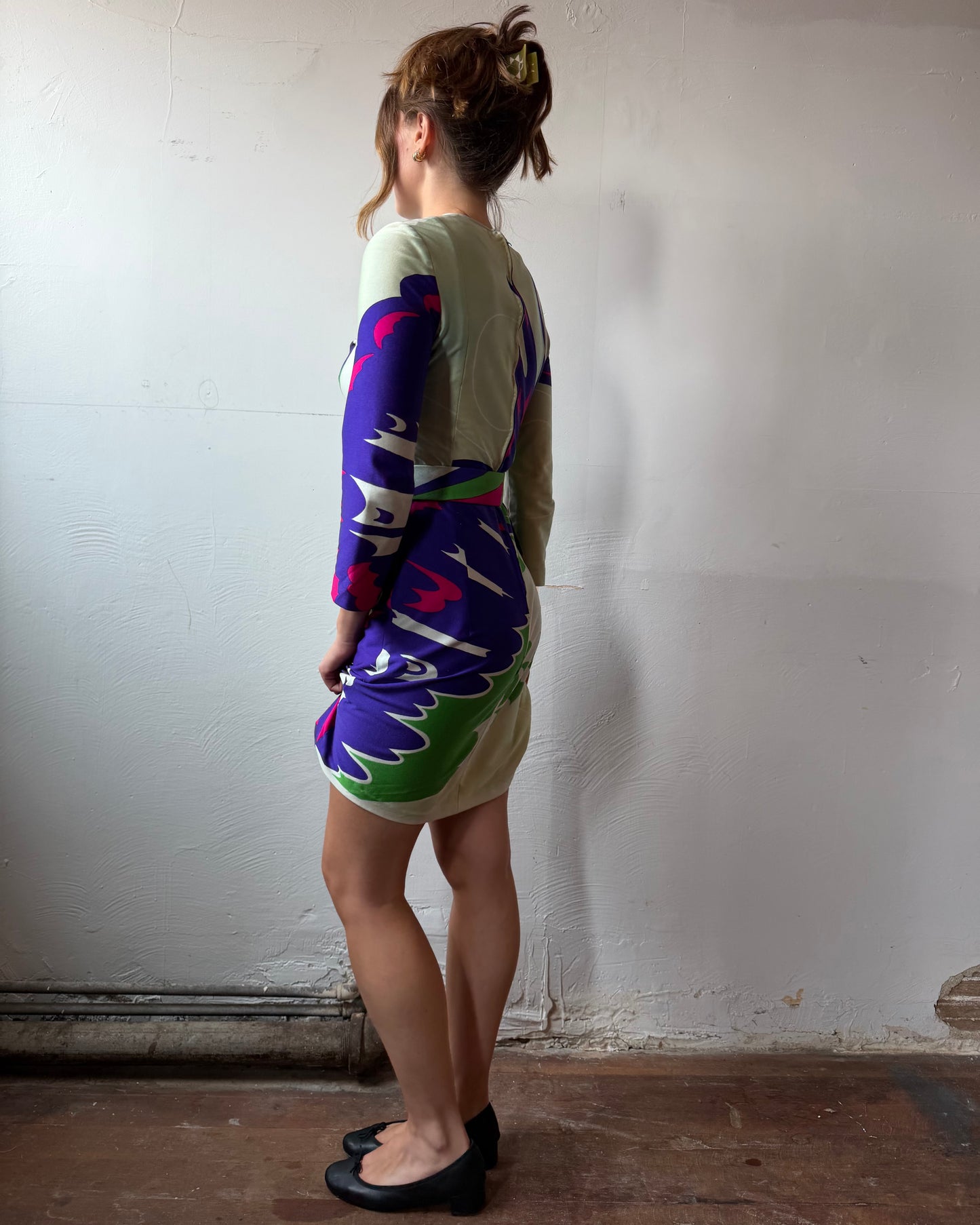 70s Hanae Mori Butterfly Mini Dress [S]