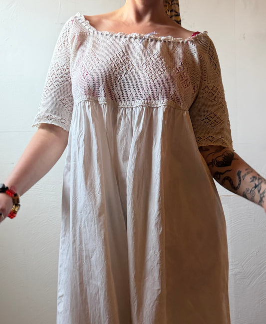 Edwardian Filet Crochet Cotton Dress [L]