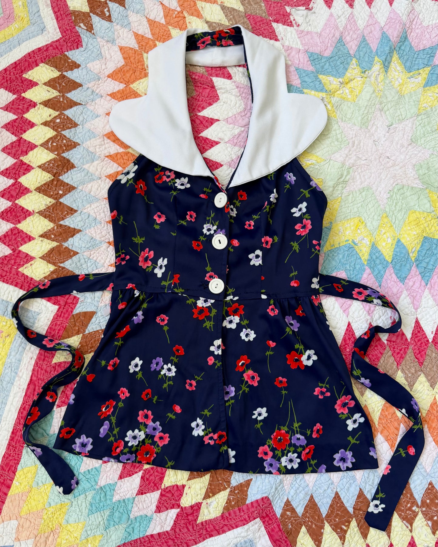 70s Collared Button Halter Top [S]
