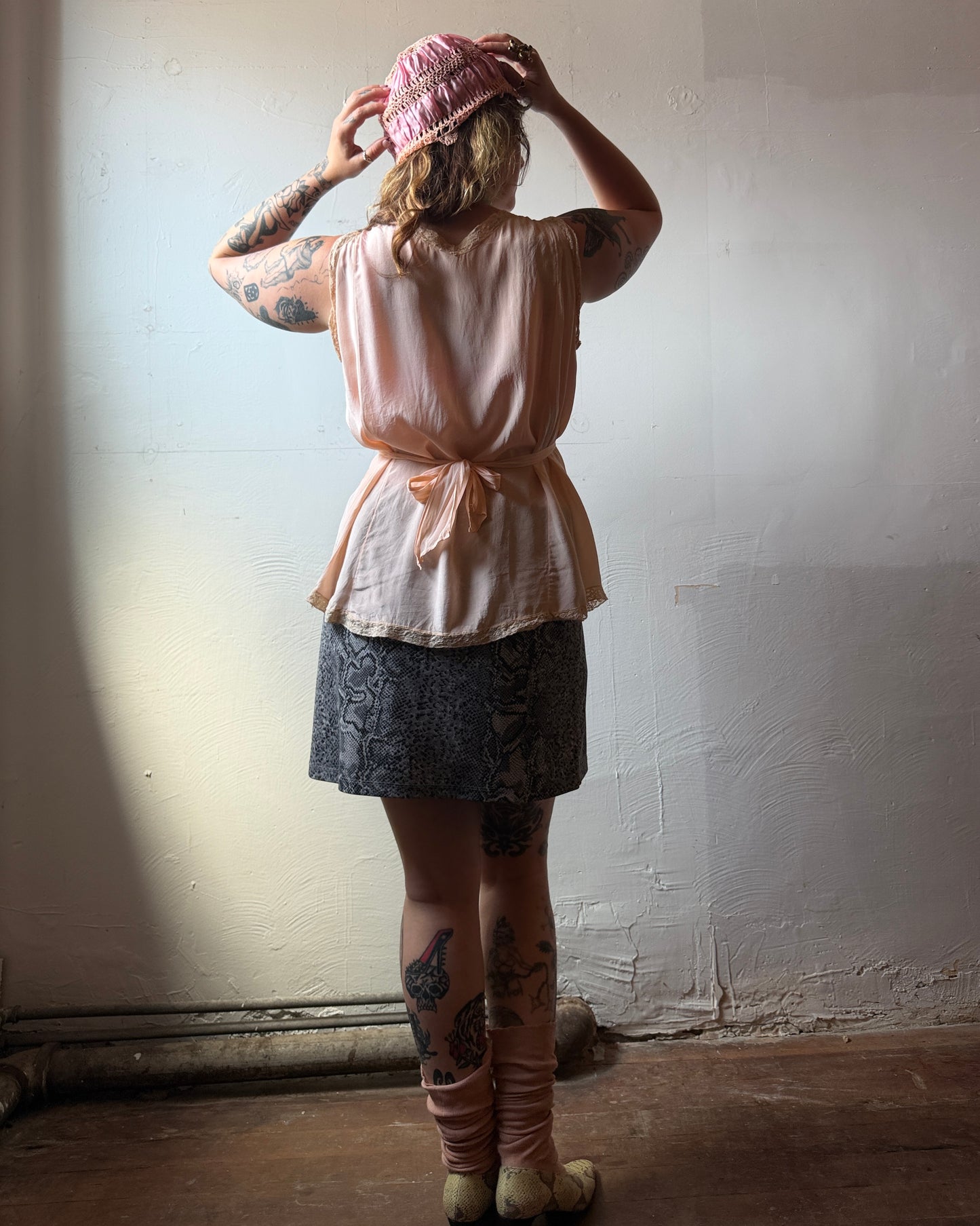 30s Silk Lace Boudoir Blouse [L]