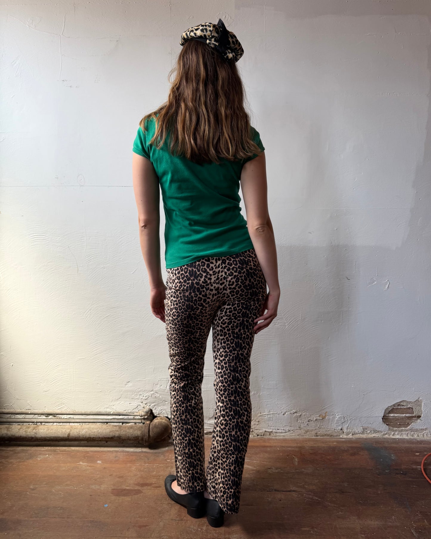 90s Leopard Print Cotton Stretch Pants [S/M]
