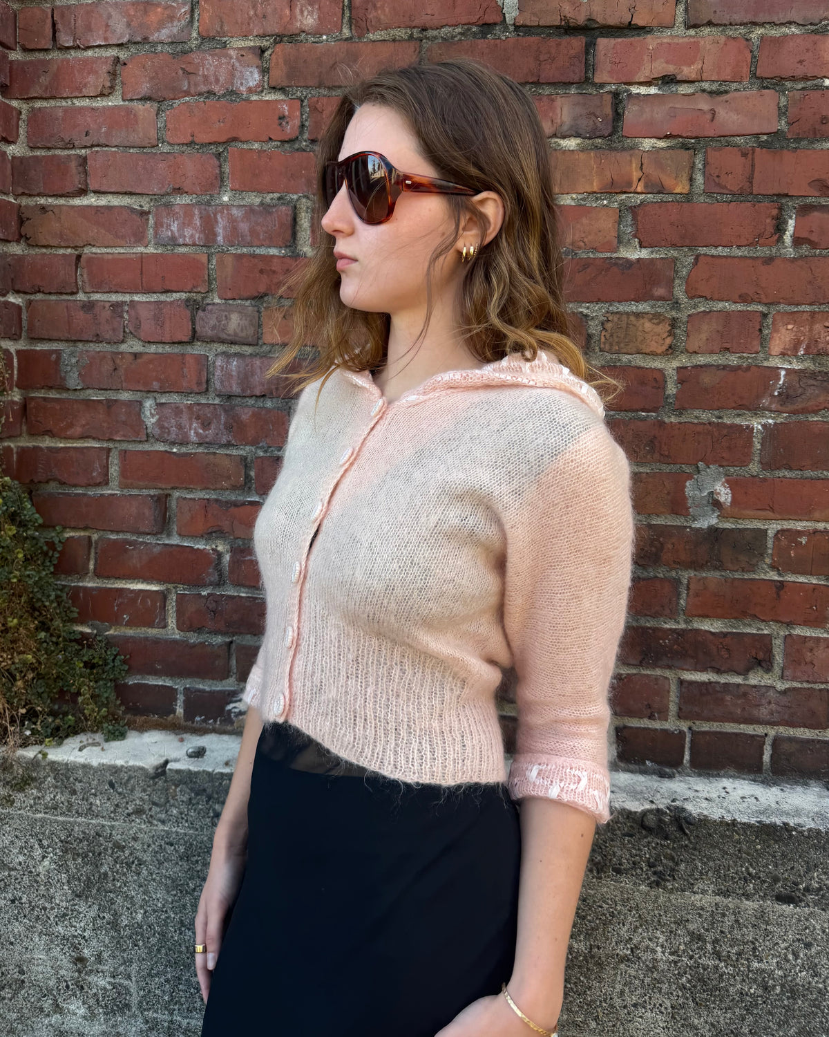50s Baby Pink Sailor Collar Mohair Cardigan [S/M]