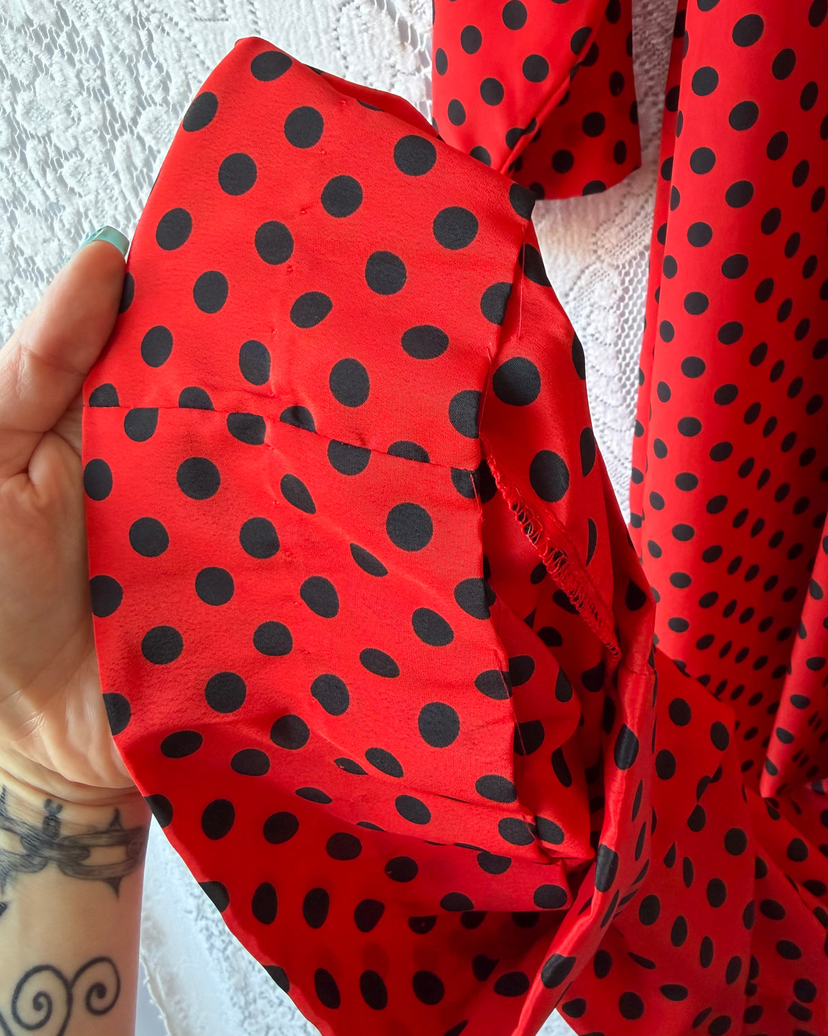 80s Black + Red Polka Dot Jumpsuit [M]