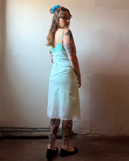 60s Mint Embroidered Slip Dress [M/L]