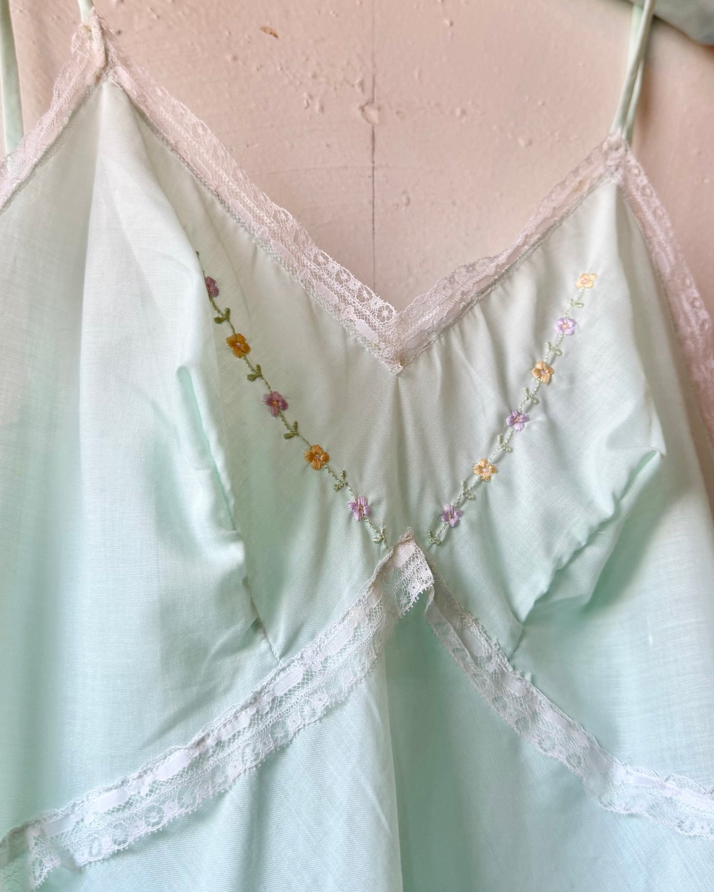 60s Mint Embroidered Slip Dress [M/L]