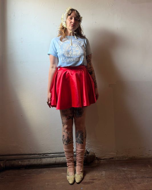 60s Cherry Red Satin Circle Skirt [28"]